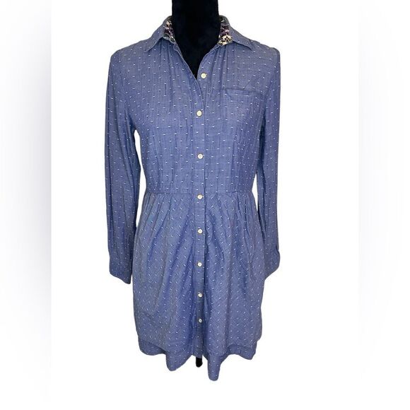 ANTHROPOLOGIE ISABELLA SINCLAIR POLKA DOT TIERED CHAMBRAY BUTTON UP DRESS SIZE S - Picture 5 of 6